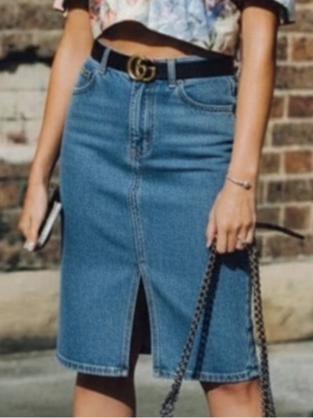 Buffalo David Bitton Vintage Denim Pencil Skirt Front Slit Distressed 29